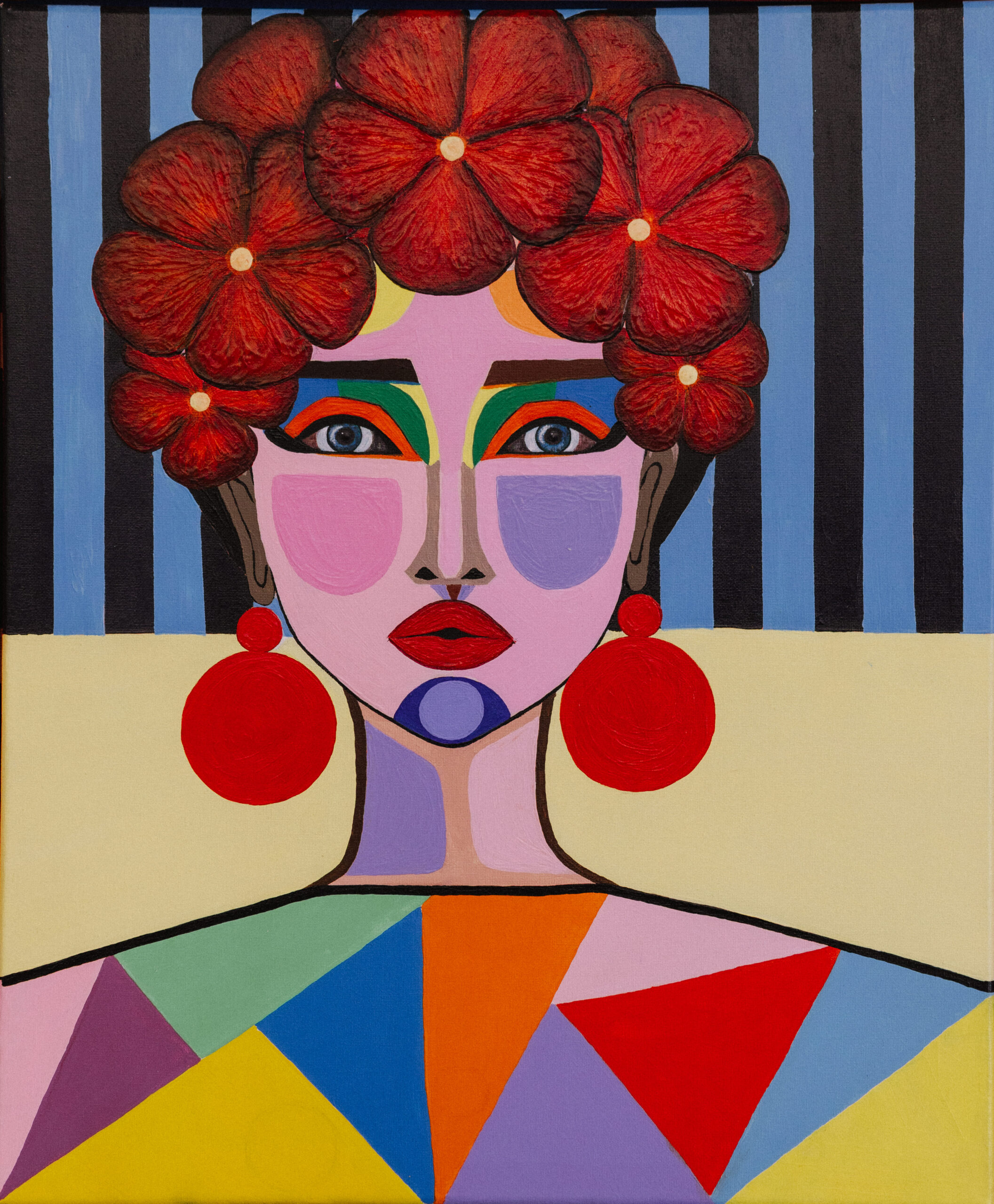 painted picture with a red wreath